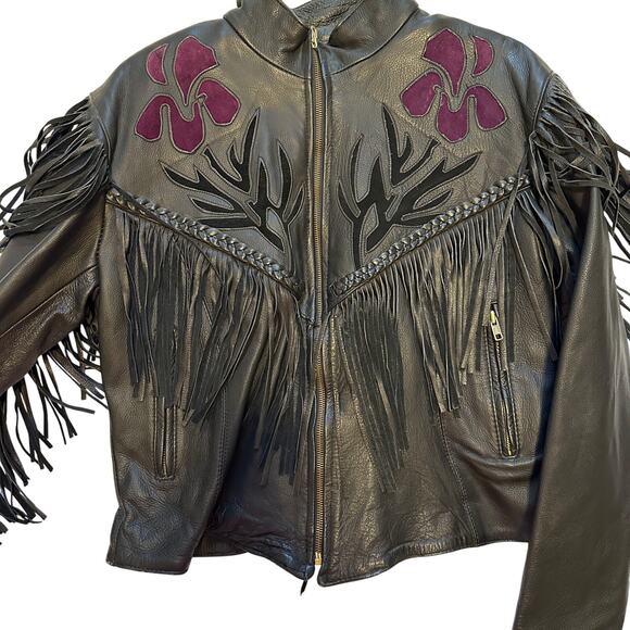 Highway One Leather Fringe Jacket M Retro Western Festival Biker - Picture 3 of 16